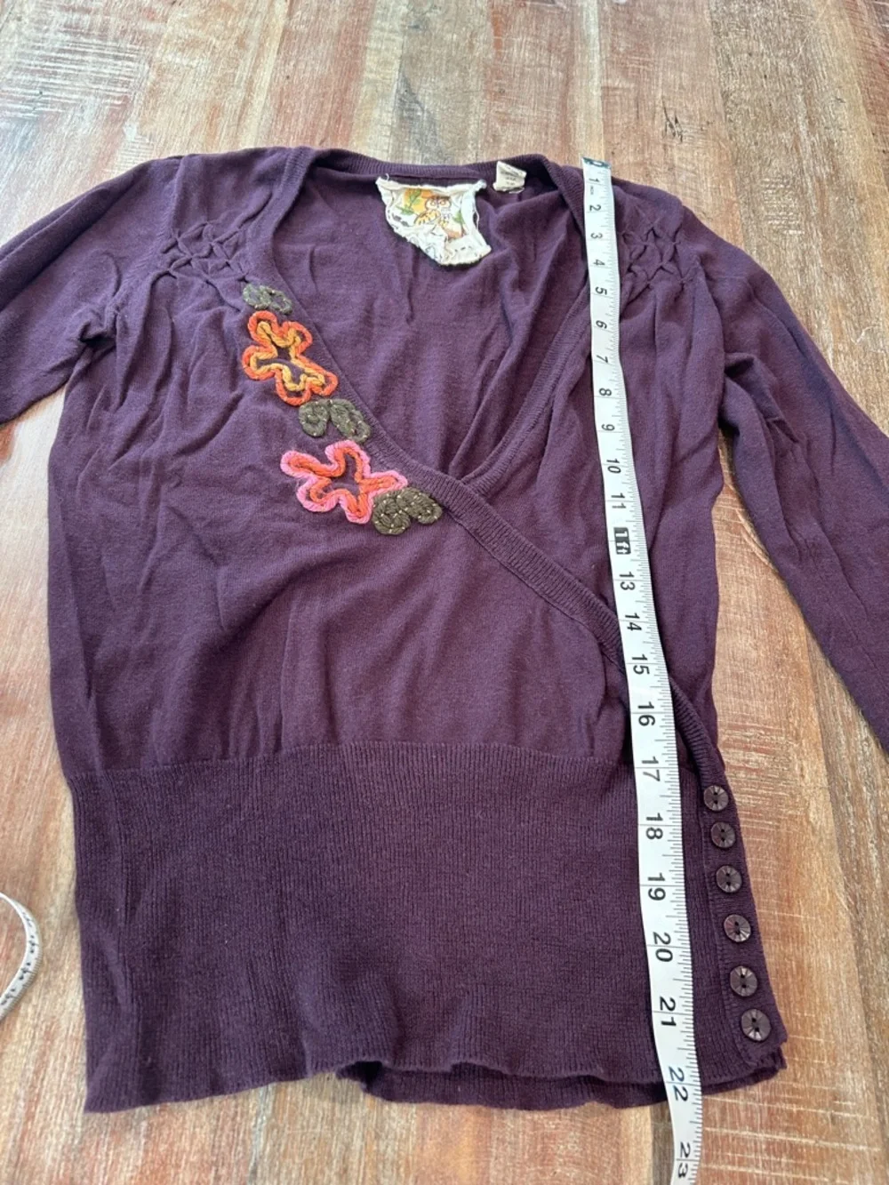 Nick & Mo VTG Y2K Plum Knit Ballerina Wrap Sweater with Floral Emroidery - Picture 7 of 10